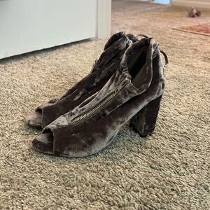 Gray Velvet Heels with zipper.